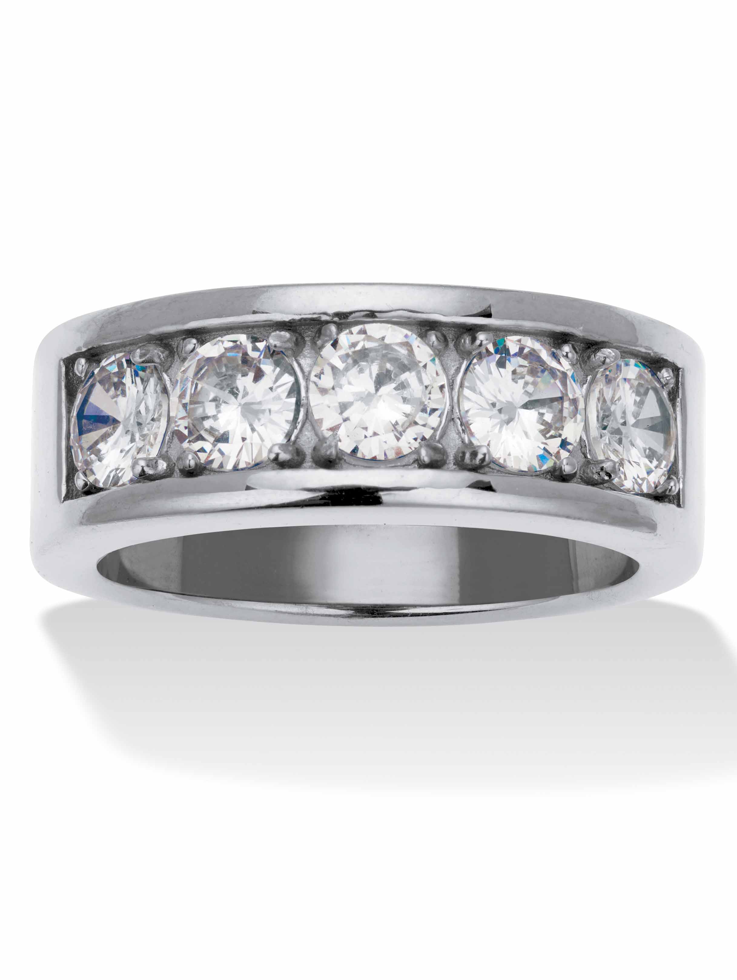 PalmBeach Jewelry 1.75 TCW Round Cubic Zirconia Stainless Steel 5-Stone Ring